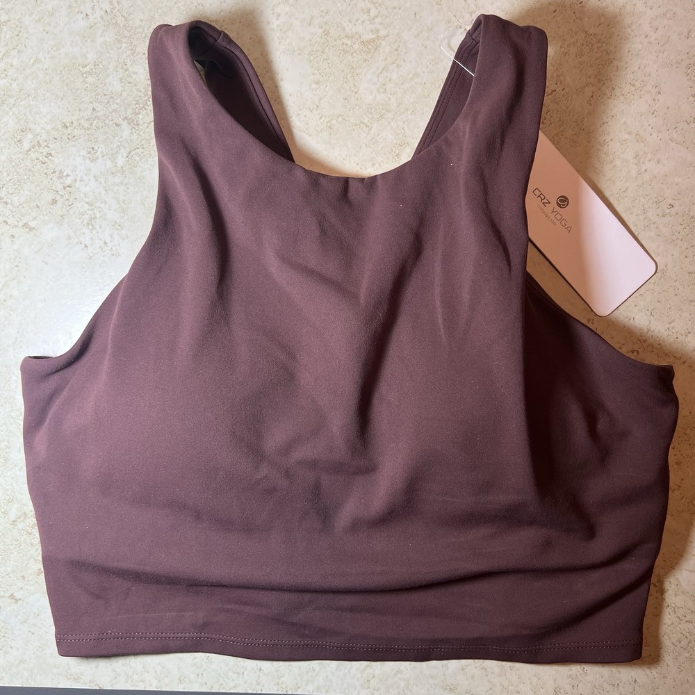 CRZ YOGA Butterluxe High Neck Yoga Bra NEW Longline Tank Top Size Medium Brown